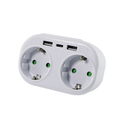 European Standard Power Plug Adapter with Dual AC Outlets, 2 USB Ports, and 1 Type-C Charging Port  250V 10A
