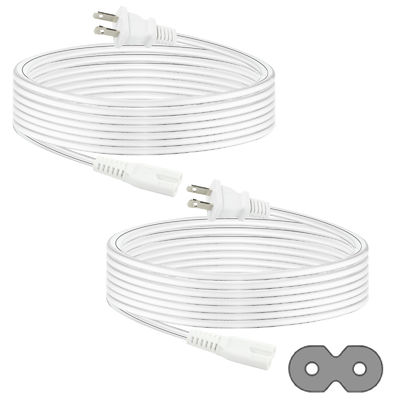 QIUCABLE TV Power Cord - 2Pack 10FT 2 Prong Non-Polarized Plug NEMA 1-15P to C7 Figure 8 Replacement Supply Cord ( B0D7RKLTSJ)