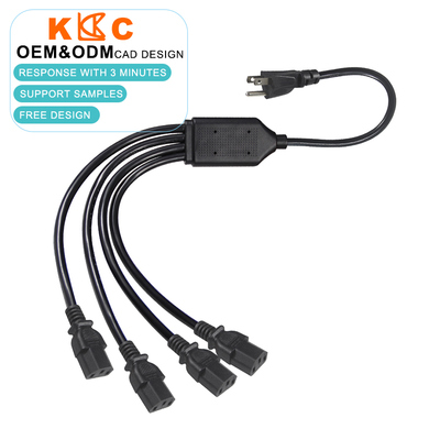 NEMA 5-15P to 4-Port IEC C13 Power Splitter Cable, AC Extension Cord for Servers, Computers, Networking, Industrial Equipment