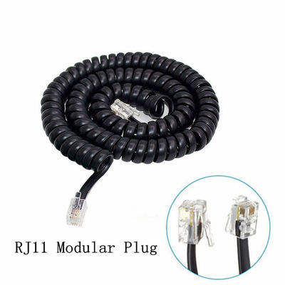 RJ9 RJ11 RJ12 Black Telephone Line Cable Spiral Telephone Cord 24AWG 350MHz