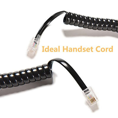 RJ9 RJ11 RJ12 Black Telephone Line Cable Spiral Telephone Cord 24AWG 350MHz