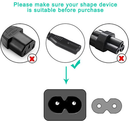 VDE Approved Electric Power Cord For Laptop With EU 2PIN Plug And IEC C7 C8