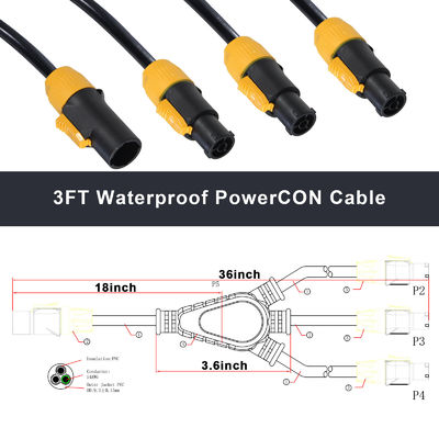 Nac3fca Indoor and Outdoor 20A True1 Male To 3 Female Y Splitter PowerCON Cable 1m-10m Length