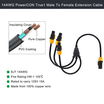 Nac3fca Indoor and Outdoor 20A True1 Male To 3 Female Y Splitter PowerCON Cable 1m-10m Length