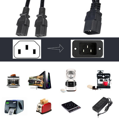 Durable OEM ODM Power C14 C13 3 Way Splitter Extension Cord 0.8m IP11