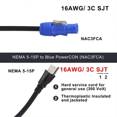 NEMA 5-15P to NAC3FCA 10A/15A American Power Cable AC 14AWG NEMA5-15P to PowerCon NAC3FCA for LED Screen