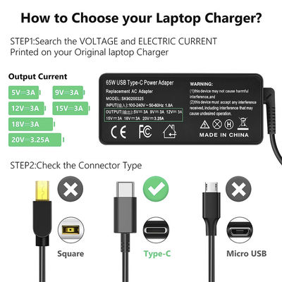 65W Desktop Power Supply Adapter Computer Charger With Type C Charging Wire Input 100V-240V