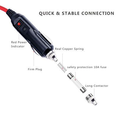 1M Spt-2 12V 24V Solar Power Cable Car Cigarette Lighter Male Adapter To 2 Ring Terminal