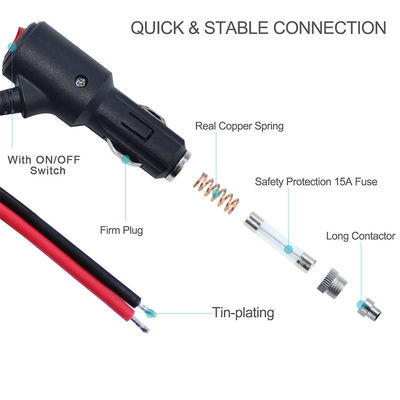 ON OFF Switch Angle Cigarette Lighter Male Plug Car Charger Solar Power Cable 18AWG 16AWG