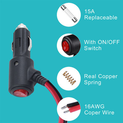 ON OFF Switch Angle Cigarette Lighter Male Plug Car Charger Solar Power Cable 18AWG 16AWG