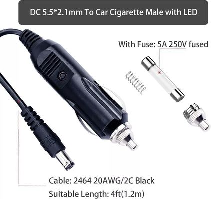 Portable DC12V Car Cigarette Lighter Plug Cable With 5.5mm*2.1mm Connector