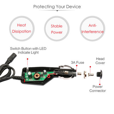 12VDC 24VDC Auto Cigarette Lighter To DC Jack 2.1mm Cigar Power Cable