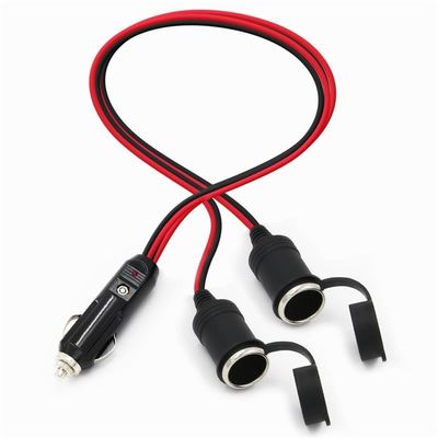 RoHS 24V 2468 18AWG  With 2 In 1 Car Cigarette Lighter Cable Male To Female Plug