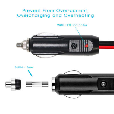 RoHS 24V 2468 18AWG  With 2 In 1 Car Cigarette Lighter Cable Male To Female Plug