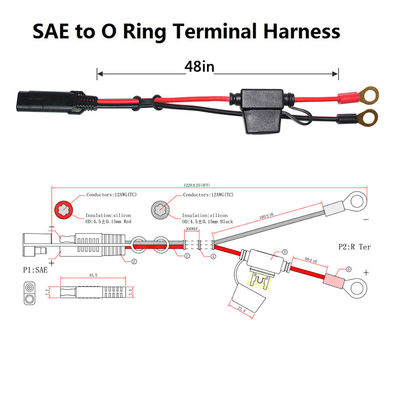 2468 20AWG SAE 2 Pin Extension Cable With Wire Eyelet Lugs Customized