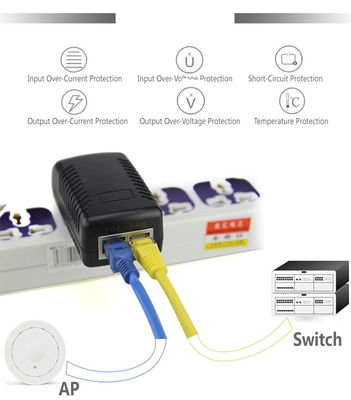 DC Connector 2 RJ45 Ports POE Injector Power Supply 24V 1a For IP Camera