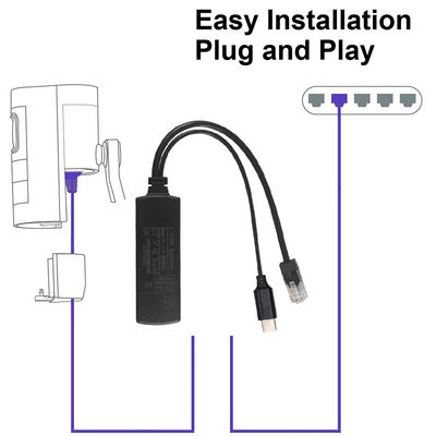 IEEE802.3af RJ45 TYPE-C Cable 12v 24v 48v POE Splitter Power Over Ethernet Adapter