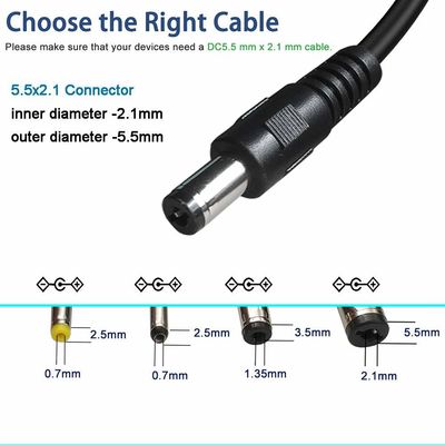 1M/1.2M 22AWG Copper DC Extension Cable 90 Degree Right Angle Jack 5.5*2.5mm