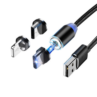 USB Type Micro-USB 360 Degree 3 In 1 Led Usb Magnetic Adapter Cable for Fast Charging