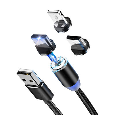 USB Type Micro-USB 360 Degree 3 In 1 Led Usb Magnetic Adapter Cable for Fast Charging