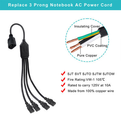 Black Reel Angle Connector H05vv F Plug Iec C13 Iecc14 Male To Female Y Splitter Cable Power Extension Cord