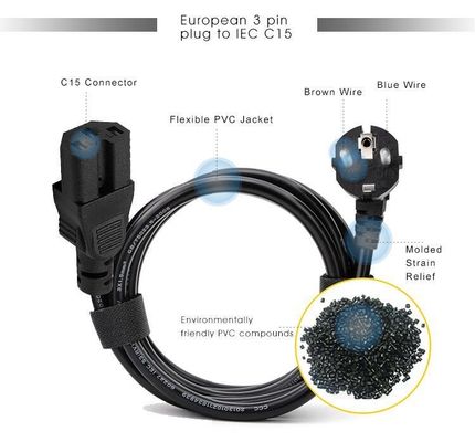 Pse Pdu Locking Plug Power Cable with Rewireable Schuko CEE 77 to IEC15 Connector