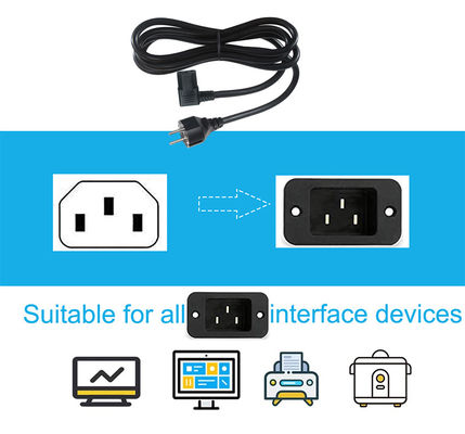 VDE European Schuko Cee 77 7/7 250V H05vv-F 3G2.5 90 degree C13 Right Angle Power Cord