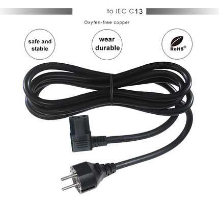 VDE European Schuko Cee 77 7/7 250V H05vv-F 3G2.5 90 degree C13 Right Angle Power Cord