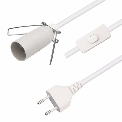 6ft European 2 Prong AC Power Extension Cord E12 Set with Wire Clip and Edison Lamp Socket
