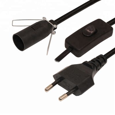 6ft European 2 Prong AC Power Extension Cord E12 Set with Wire Clip and Edison Lamp Socket