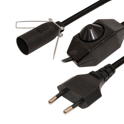 6ft European 2 Prong AC Power Extension Cord E12 Set with Wire Clip and Edison Lamp Socket