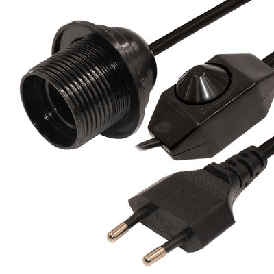 6ft European 2 Prong AC Power Extension Cord E12 Set with Wire Clip and Edison Lamp Socket
