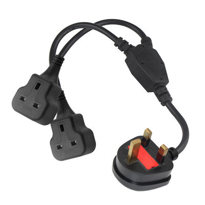 Copper 3 Wires AC Power Cord UK 3Pin Male To Double Female Connector Y Splitter England Cable