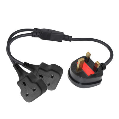 Copper 3 Wires AC Power Cord UK 3Pin Male To Double Female Connector Y Splitter England Cable
