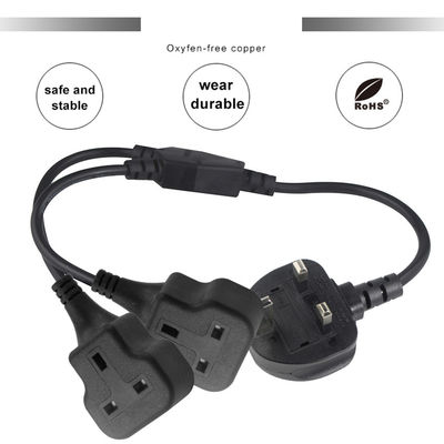 Copper 3 Wires AC Power Cord UK 3Pin Male To Double Female Connector Y Splitter England Cable