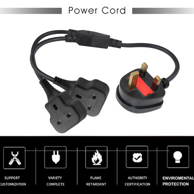 Copper 3 Wires AC Power Cord UK 3Pin Male To Double Female Connector Y Splitter England Cable
