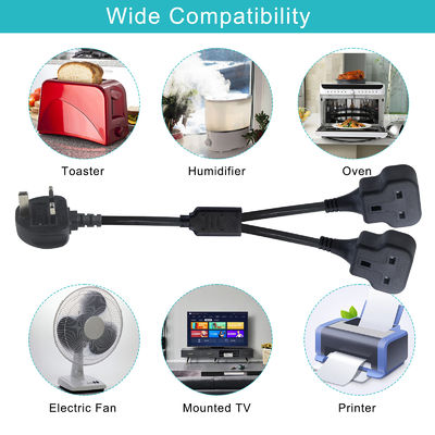 Copper 3 Wires AC Power Cord UK 3Pin Male To Double Female Connector Y Splitter England Cable