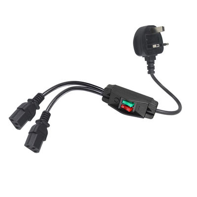 UK Plug 2xC13 Y Splitter Power Cord 7A 0.8M Black White