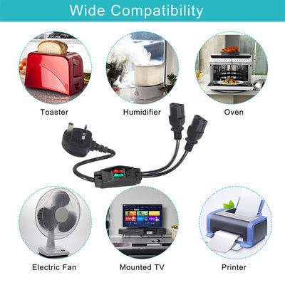 UK Plug Standard Y Shaped 2 In 1 AC Cable Splitter 7A Rating Meets Customer Requirements