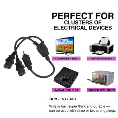 2 Outlets Y Splitter Computer Power Cord with Standard Nema 515P AC Plug and C13 Inlet