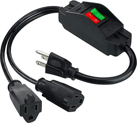 Optional 125V 15A NEMA 5-15 Plug to 515 Dual Outlets US 3Pin On Off Switch Power Extension Cord Y Splitter
