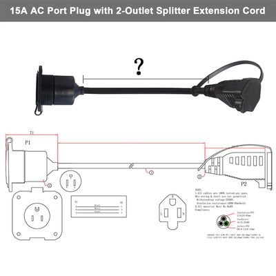 Power SJTW Extension Supply US Male To Female Plug NEMA 5-15R To Waterproof Converter