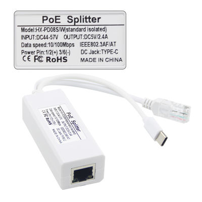 USB From 48 Volt POE Splitter To 12V Camera 802.3af USB Type C Single Lan Port 1A 1.2A