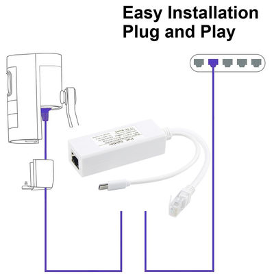 USB From 48 Volt POE Splitter To 12V Camera 802.3af USB Type C Single Lan Port 1A 1.2A