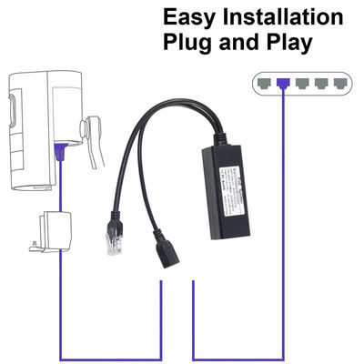 48V to 5V 2.4A PoE Splitter USB Type A Female 802.3af Power Over Ethernet Splitter