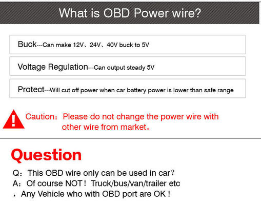 OBD-2 to USB-C Car Charger Cable 5V 12V 24V for Dashcam