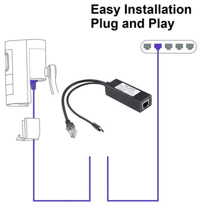 12v 2a Type C and Lan Port RJ 45 Connect USB Poe Splitter for Power Over Ethernet