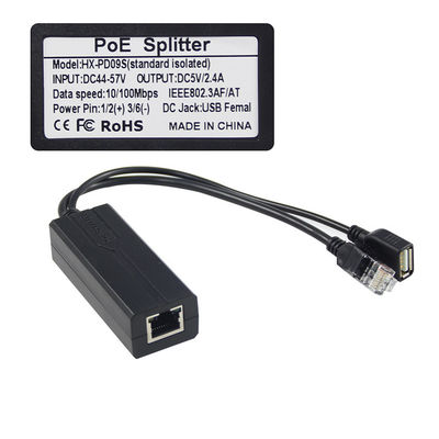 1Gbps Switch Capacity PoE Splitter 48V To 5V 2.4A USB Type A Female 802.3af Power Over Ethernet