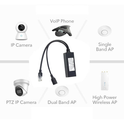 1Gbps Switch Capacity PoE Splitter 48V To 5V 2.4A USB Type A Female 802.3af Power Over Ethernet