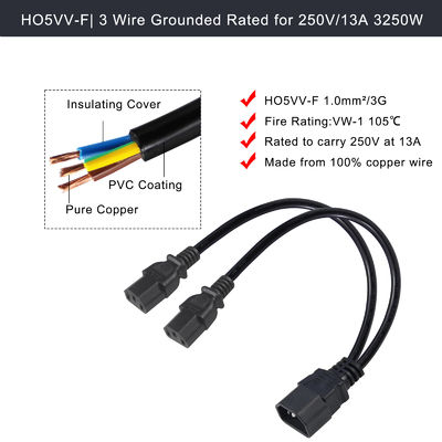 C14 Male To 2XC13 Female Socket Power Cable Y Extension Ac Cord Splitter